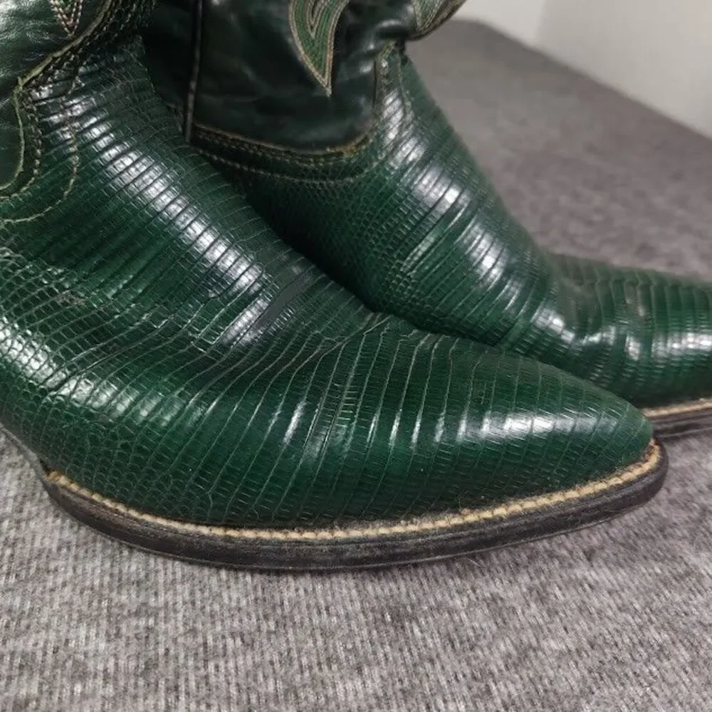 Men’s Vintage Botas Bandido Exotic Green Teju Lizard Western Cowboy Boots 8-8.5D